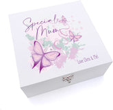 ukgiftstoreonline Personalised Special Mum Pink and Purple Butterfly Gift Keepsake Large Wooden Box